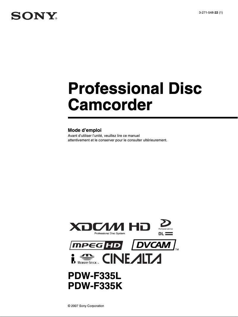 Image de la première page du manuel de l'appareil PDW-F335K