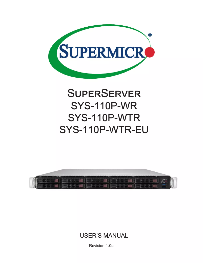 Page 1 de la notice Manuel utilisateur Supermicro SuperServer SYS-110P-WR