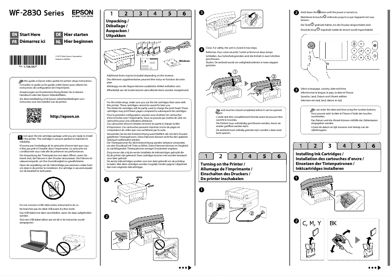 Page 1 de la notice Guide d'installation Epson WorkForce WF-2835DWF