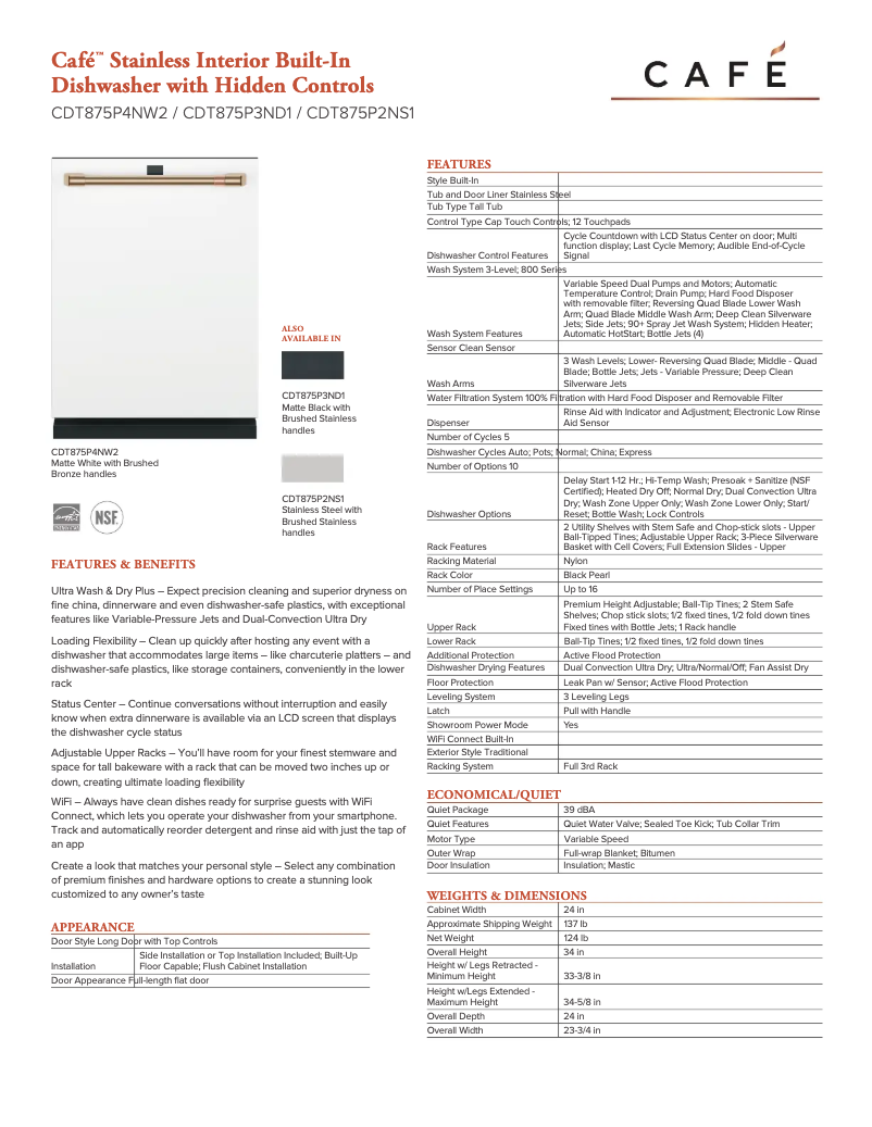 Page 1 de la notice Fiche technique GE CDT845P3ND1