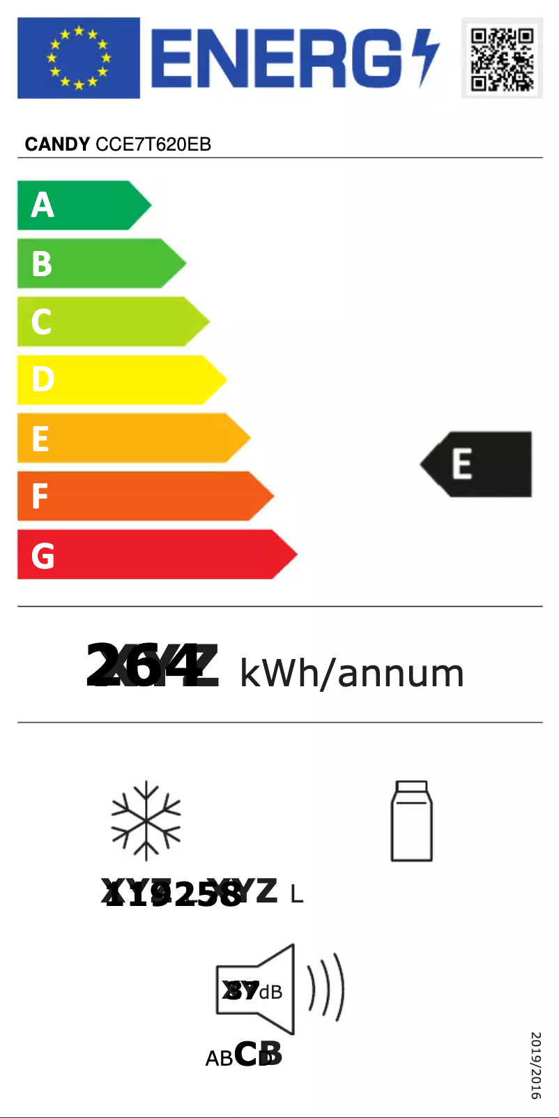 Page 1 de la notice Label énergétique Candy CCE7T620EB
