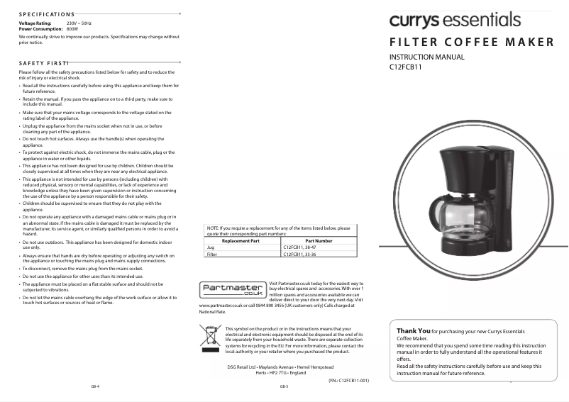 Page 1 de la notice Manuel utilisateur Currys Essentials C12FCB11