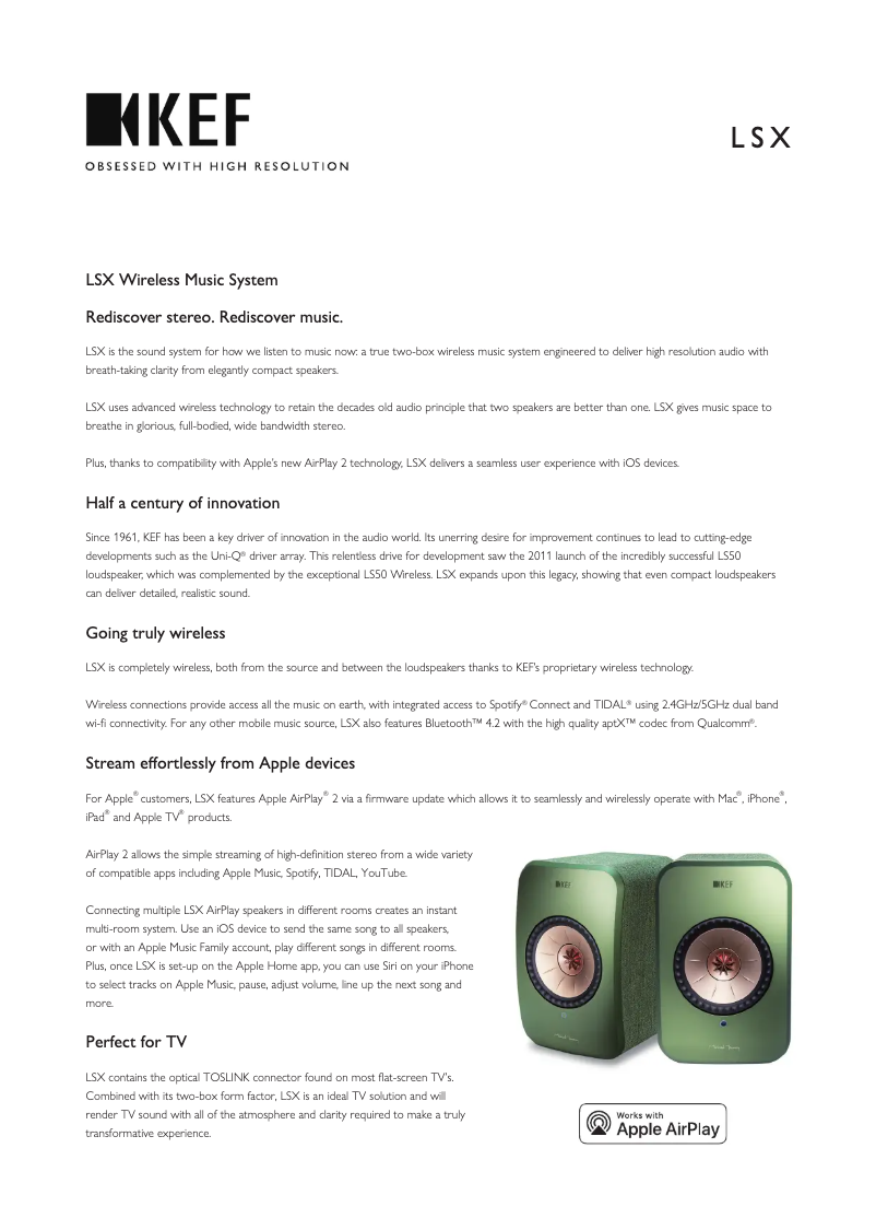 Page 1 de la notice Fiche technique KEF LSX Soundwave Edition