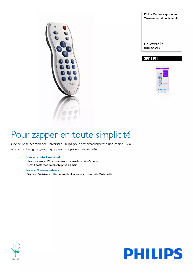 Page 1 de la notice Fiche technique Philips SRP1101