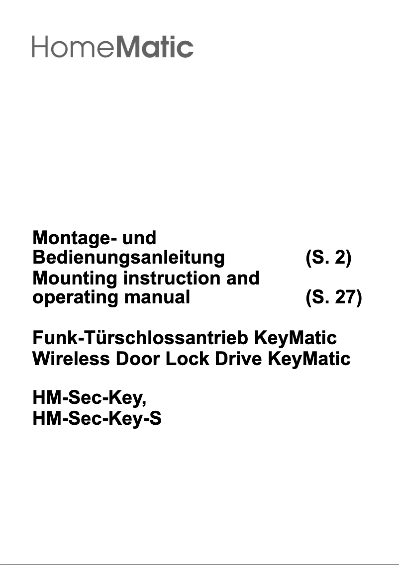 Page 1 de la notice Manuel utilisateur Homematic IP HM-Sec-Key-S