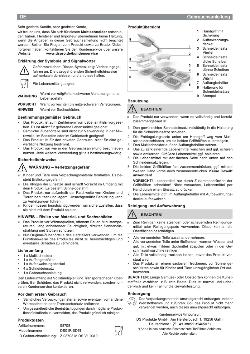 Page n°1 - Manuel utilisateur Gourmetmaxx DS01R-0D51