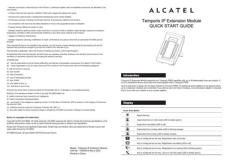 Page n°1 - Manuel utilisateur Alcatel Temporis IP Extension Module