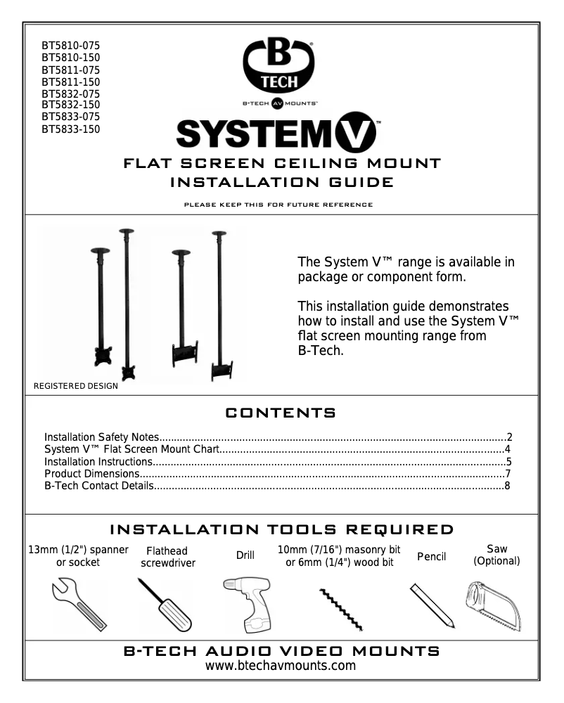 Page n°1 - Manuel utilisateur B-Tech BT5833-150/B