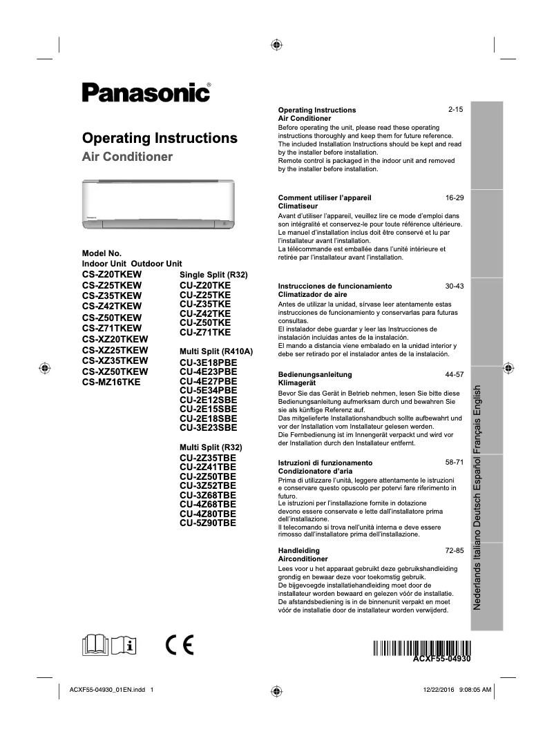 Página 1 del manual Manual de usuario Panasonic CS-Z35TKEW