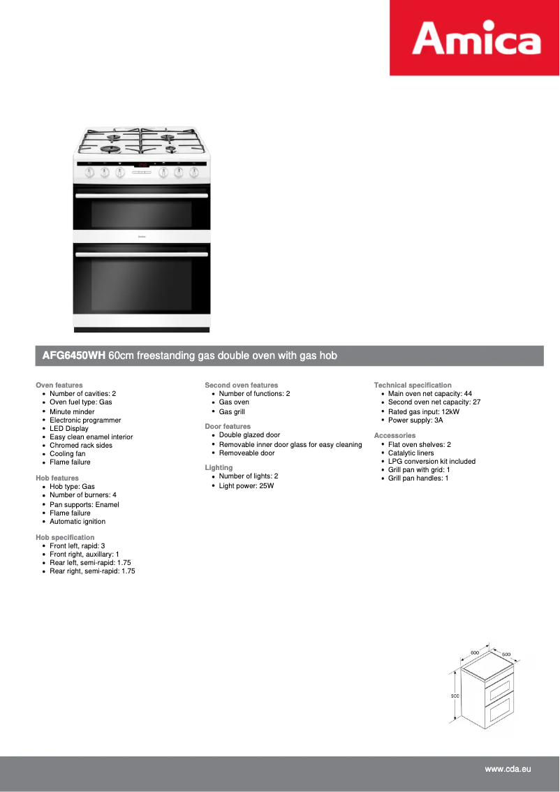 Página 1 del manual Ficha técnica Amica AFG6450WH