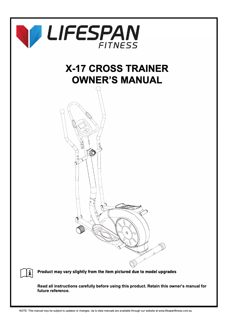 Page n°1 - Manuel utilisateur LifeSpan X-17