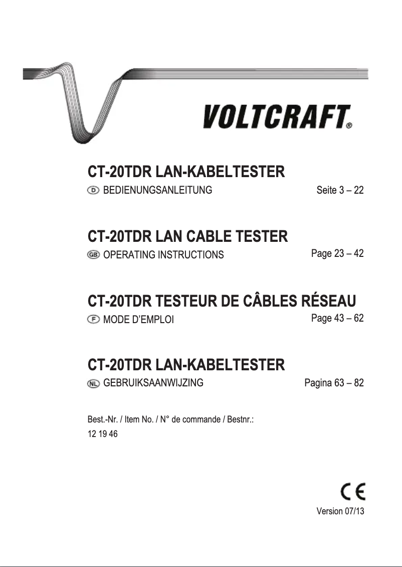 Page 1 de la notice Manuel utilisateur Voltcraft CT-20TDR