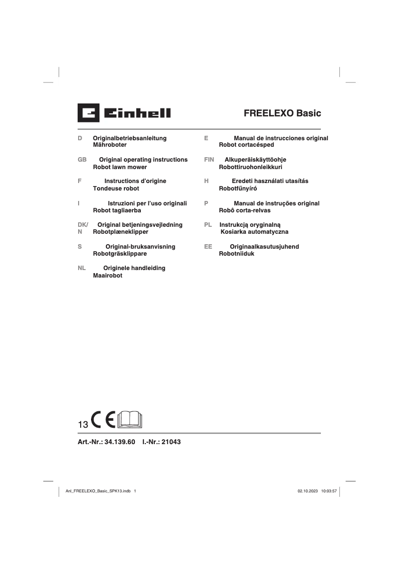 Page 1 de la notice Manuel utilisateur Einhell Freelexo 550