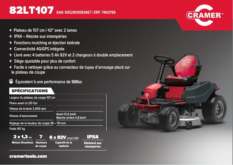 Page 1 de la notice Fiche technique Cramer 82LT107