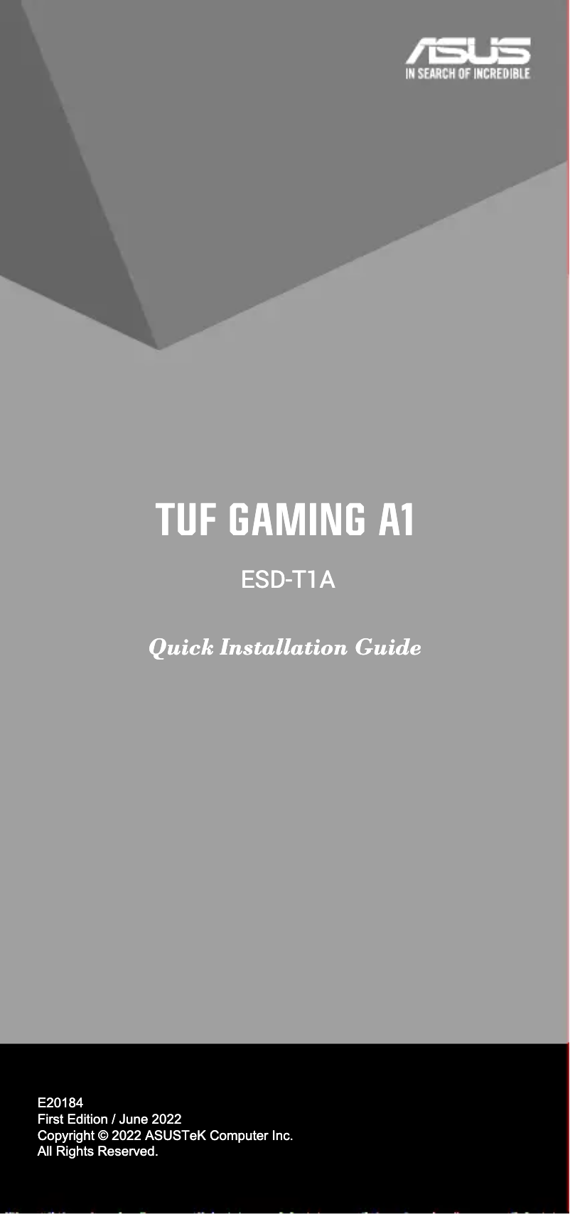 Image de la première page du manuel de l'appareil TUF Gaming A1 ESD-T1A