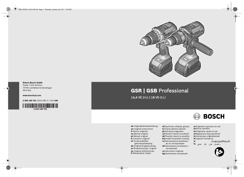 Página 1 del manual Manual de usuario Bosch GSB 18 VE-2-LI