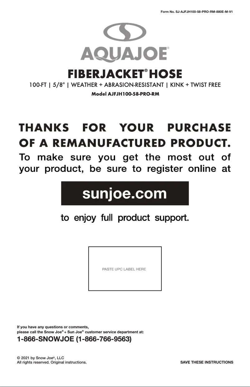 Página 1 del manual Manual de usuario Aqua Joe AJFJH100-58-PRO-RM