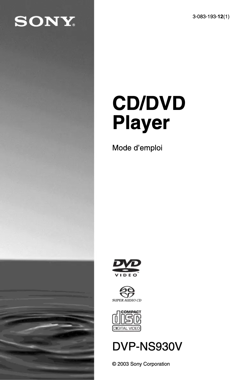 Page 1 de la notice Manuel utilisateur Sony DVP-NS930V