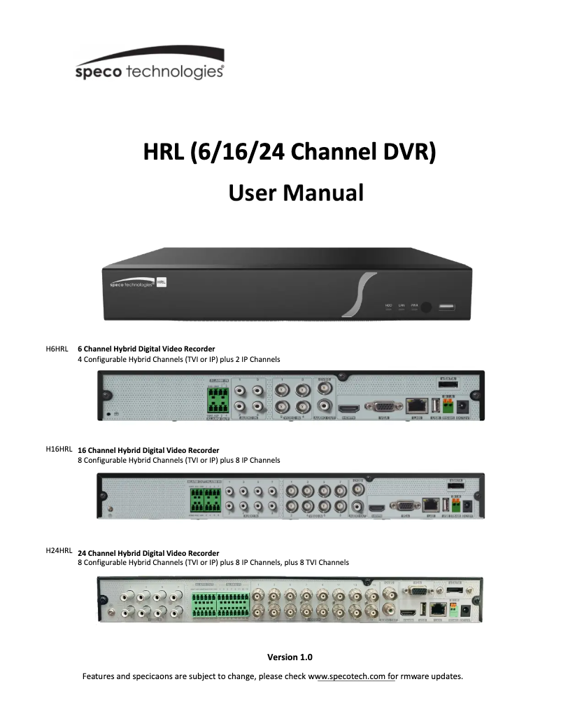 Page 1 de la notice Manuel utilisateur Speco Technologies H24WHRL