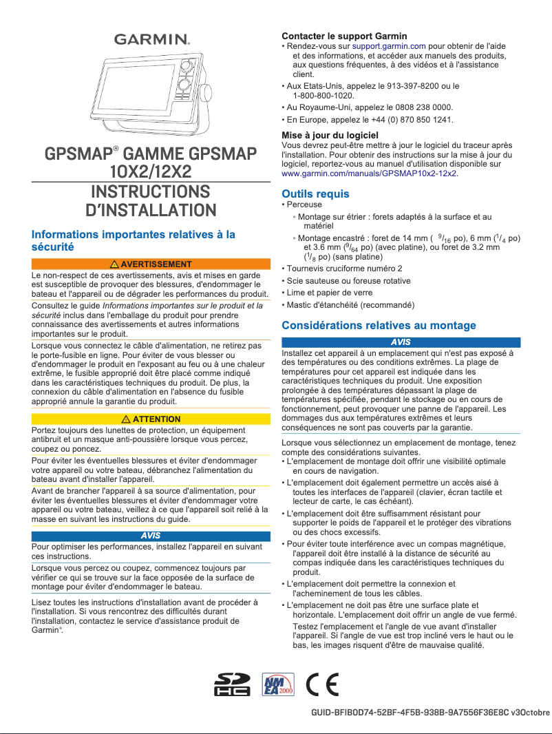Page 1 de la notice Guide d'installation Garmin GPSMAP 1222xsv