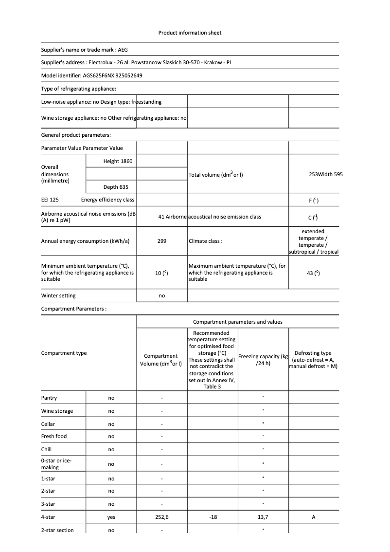 Page n°1 - Fiche technique AEG AGS625F6NX