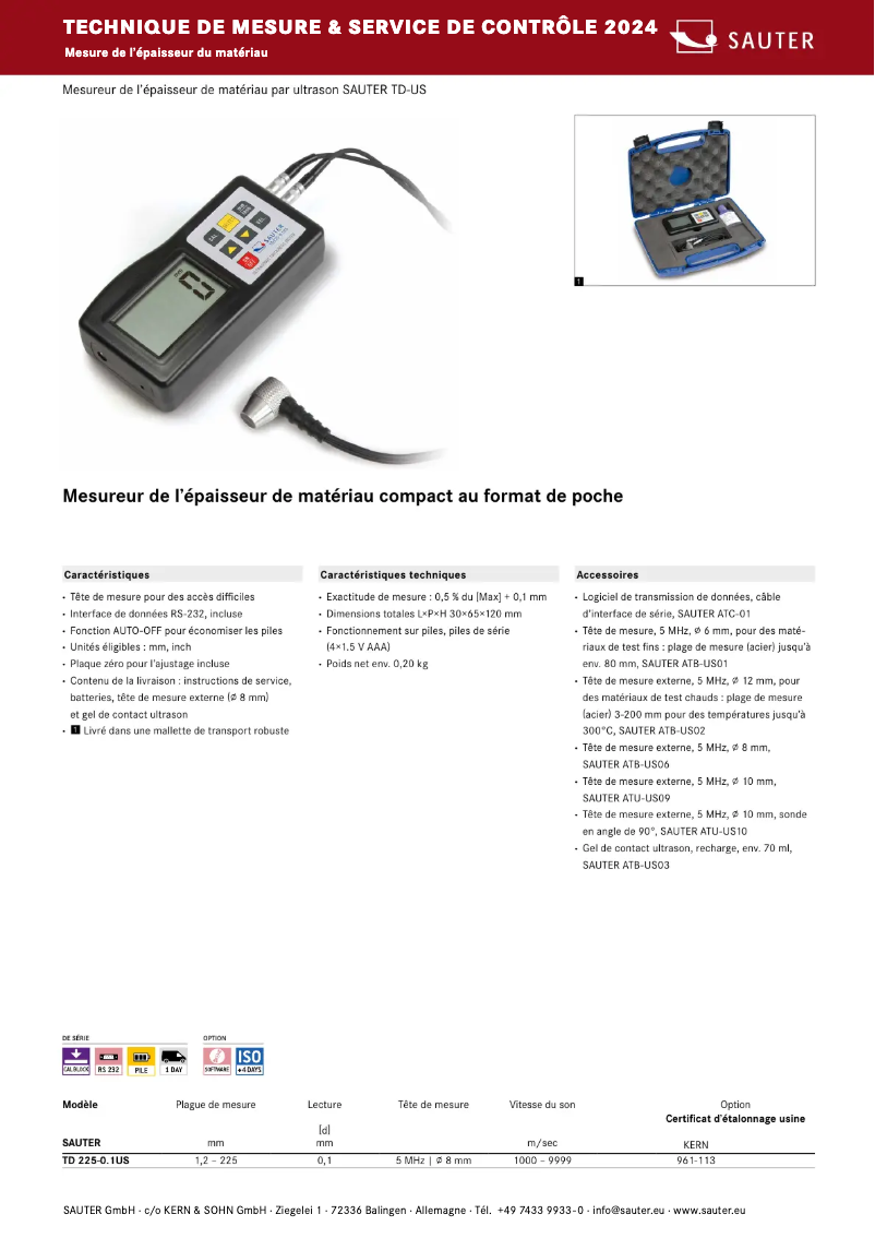 Page 1 de la notice Brochure Sauter TD 225-0.1US