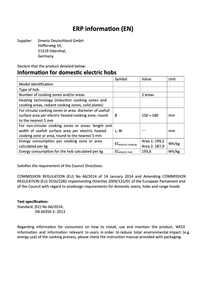 Page n°1 - Fiche technique Emerio HP-114482