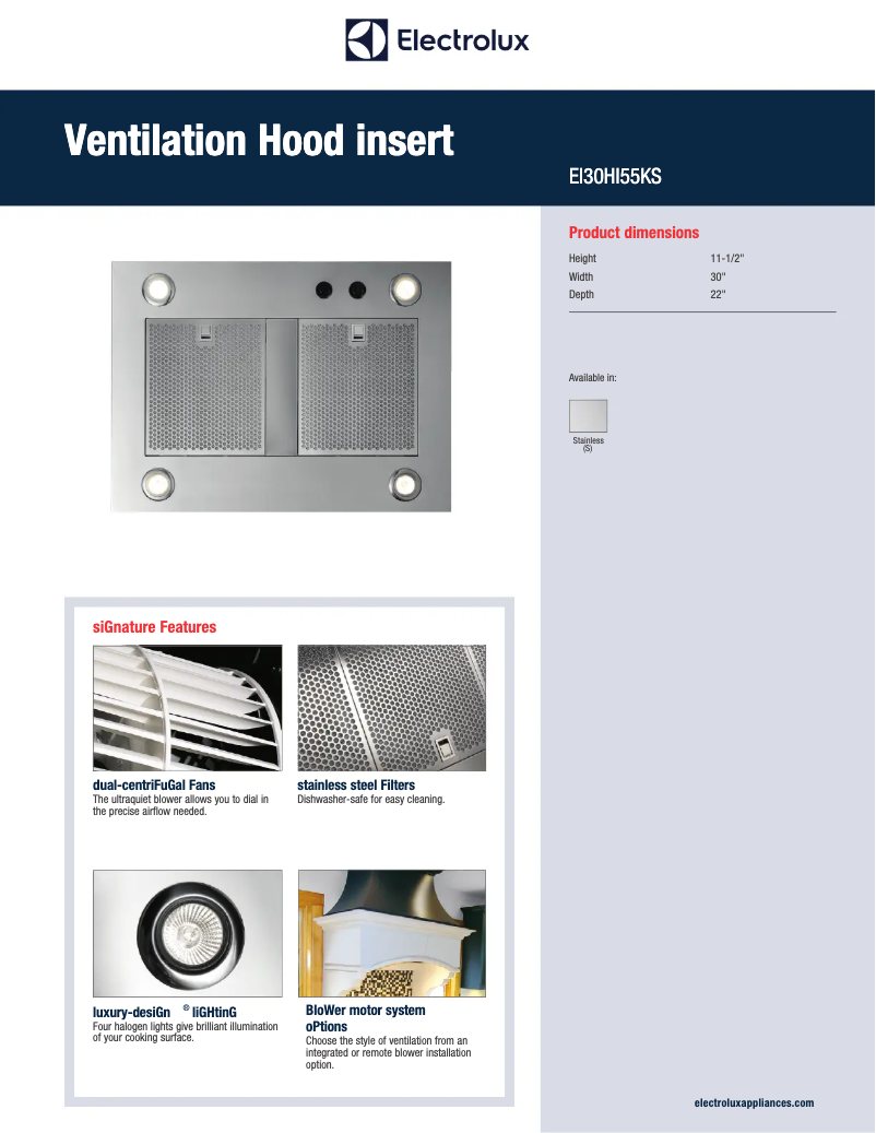 Page 1 de la notice Fiche technique Electrolux EI30HI55KS