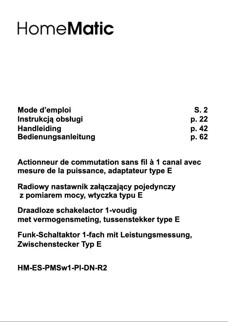 Image de la première page du manuel de l'appareil eQ-3 AG HM-ES-PMSw1-Pl-DN-R2