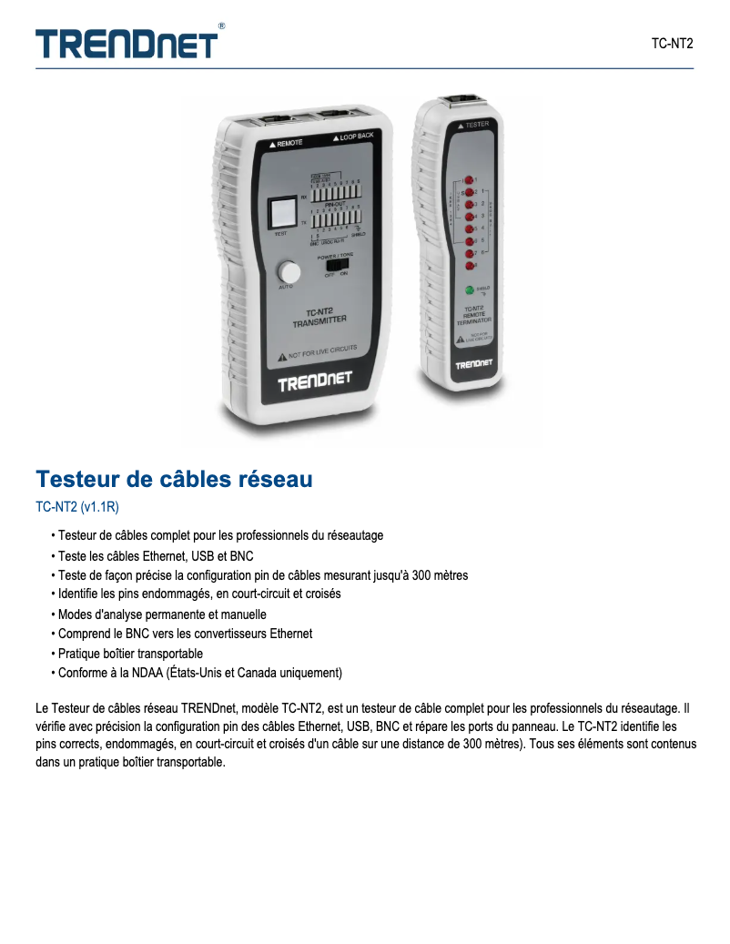 Page n°1 - Fiche technique TRENDnet TC-NT2
