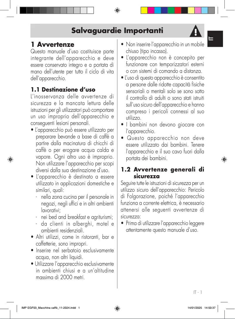 Image de la première page du manuel de l'appareil EGF03