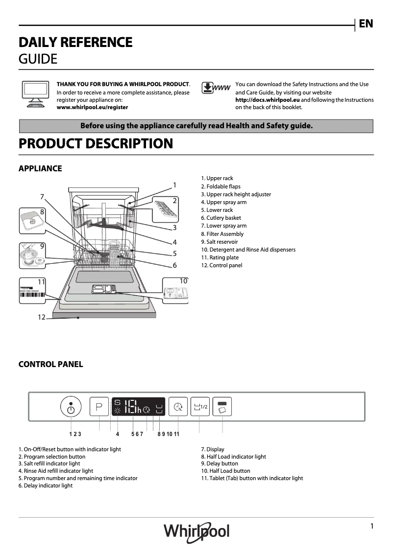 Page n°1 - Manuel utilisateur Whirlpool WIC 3B19 UK