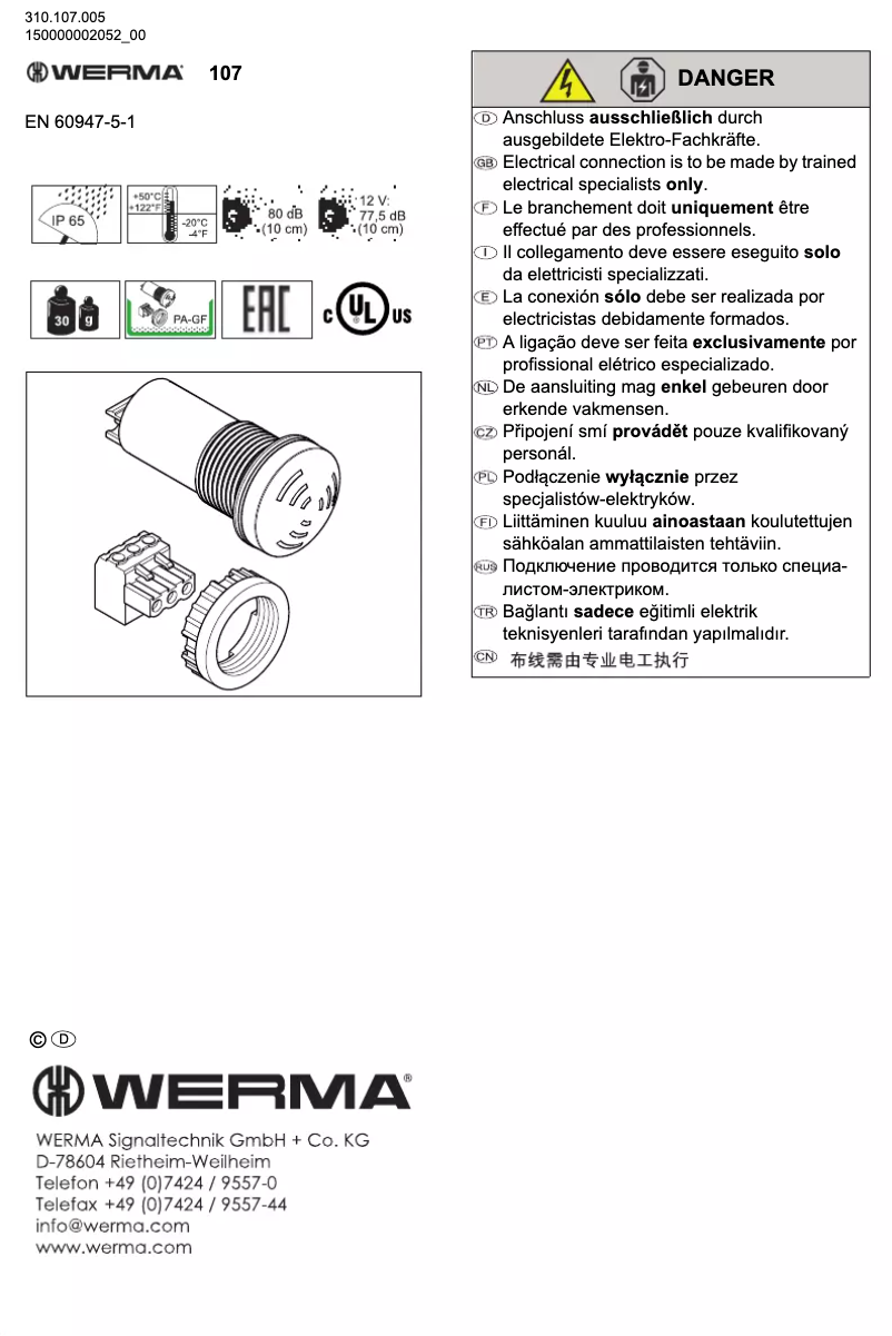 Page n°1 - Manuel utilisateur Werma 107.010.60