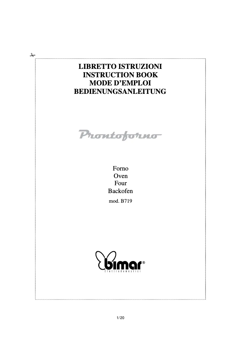Page 1 de la notice Manuel utilisateur Bimar B719