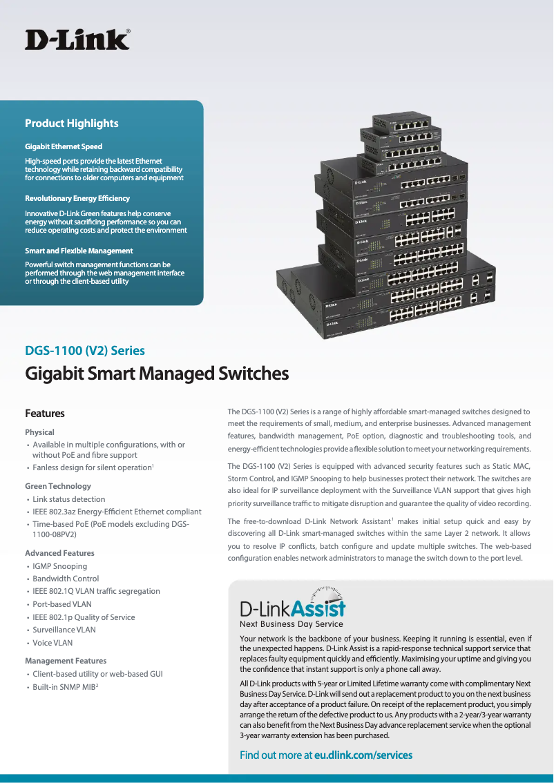 Page 1 de la notice Fiche technique D-Link DGS-1100-05PD
