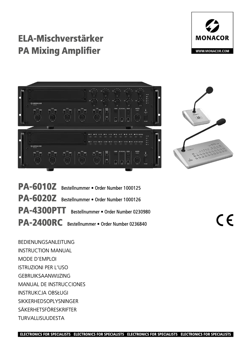 Page n°1 - Manuel utilisateur Monacor PA-6010Z