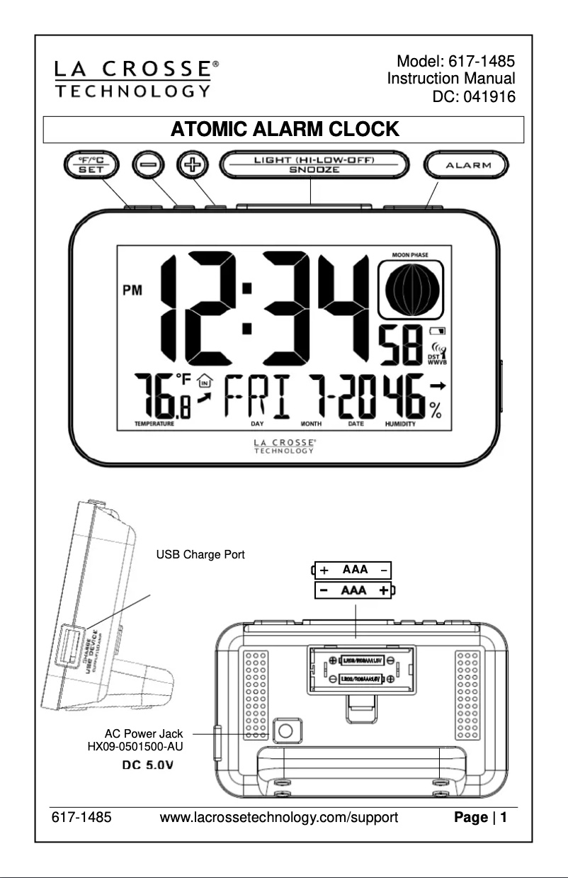 Page n°1 - Manuel utilisateur La Crosse Technology 617-1485