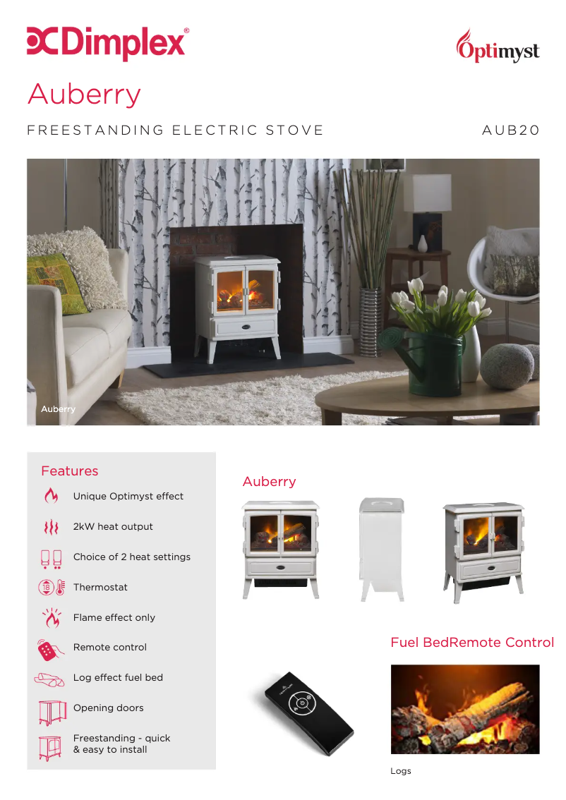 Page 1 de la notice Fiche technique Dimplex AUB20