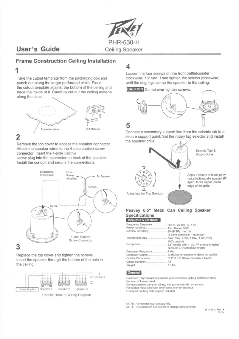 Page 1 de la notice Manuel utilisateur Peavey PHR 630