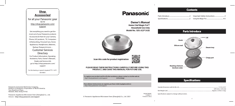 Page n°1 - Manuel utilisateur Panasonic NN-ASP1AW