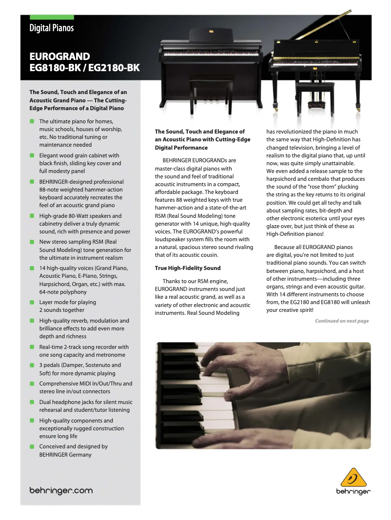 Page 1 de la notice Brochure Behringer Eurogrand EG8180-BK