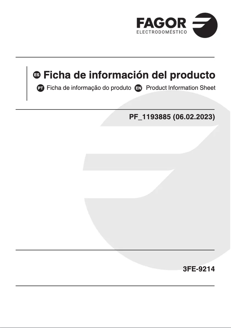 Page 1 de la notice Fiche technique Fagor 3FE-9214