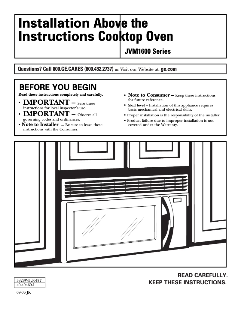Page n°1 - Guide d'installation GE JVM1653WH