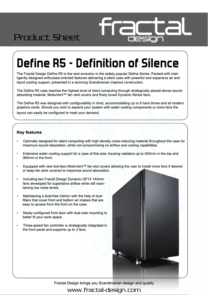Page 1 de la notice Fiche technique Fractal Design Define R5