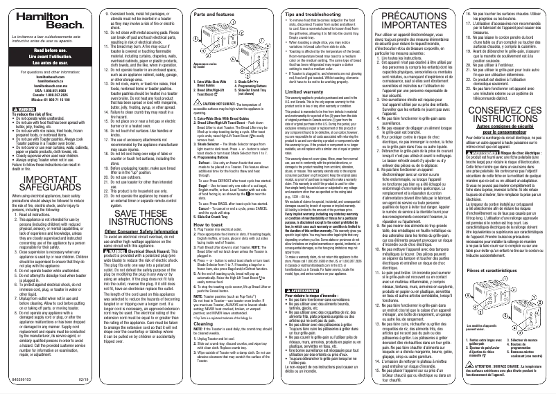 Page 1 de la notice Manuel utilisateur Hamilton Beach 22794