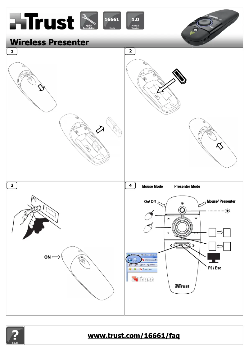 Page 1 de la notice Manuel utilisateur Trust Preme Laser Presenter