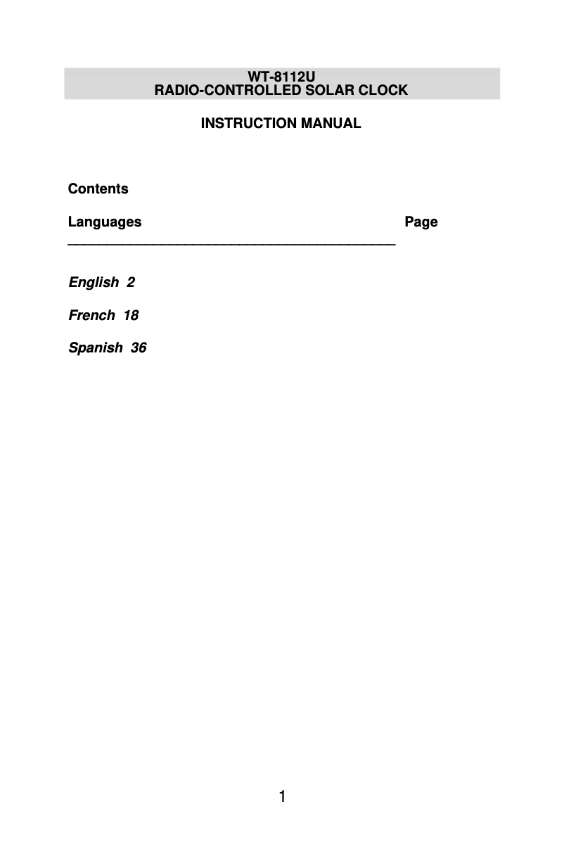 Page n°1 - Manuel utilisateur La Crosse Technology WT-8112U-WH
