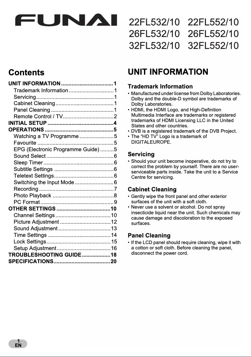 Página 1 del manual Manual de usuario Funai 22FL532