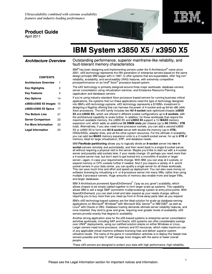 Page n°1 - Manuel utilisateur IBM System x x3850 X5