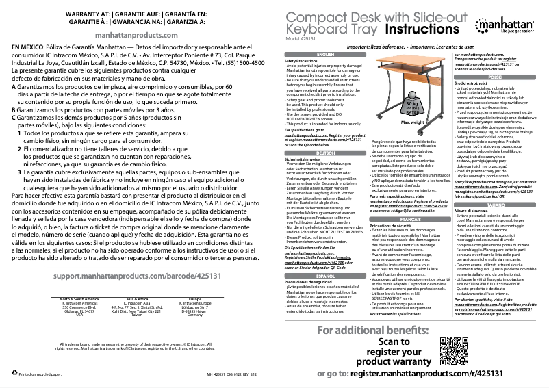 Page 1 de la notice Manuel utilisateur Manhattan 425131